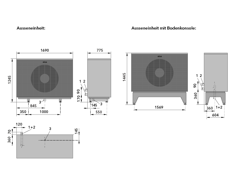 Abmessungen AEROTOP® SPK 16/20 Ausseneinheit